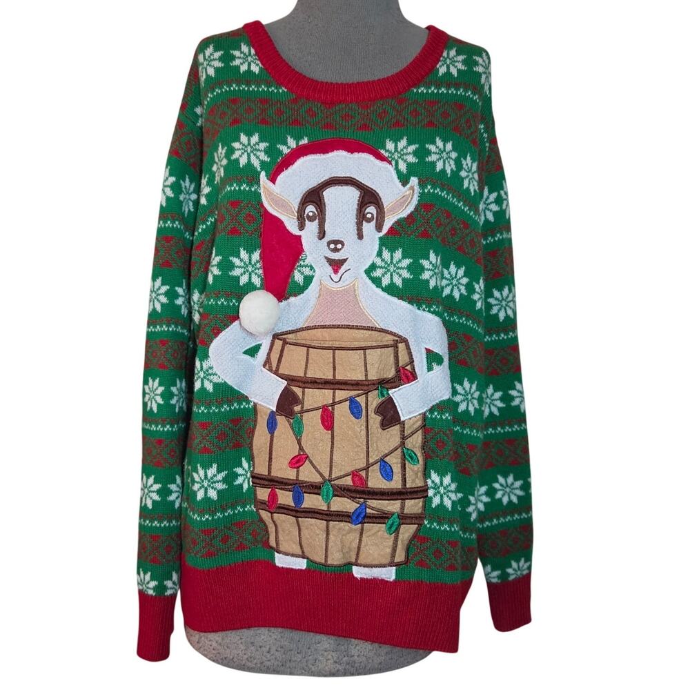 Green Christmas Holiday Ugly Goat Sweater Size XXL